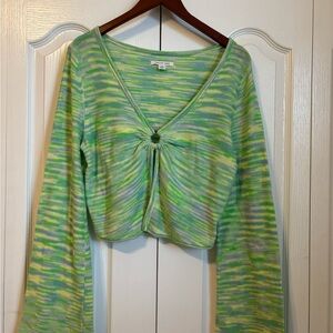 American Eagle Outfitters Green and Yellow Bell sleeve crop sweater